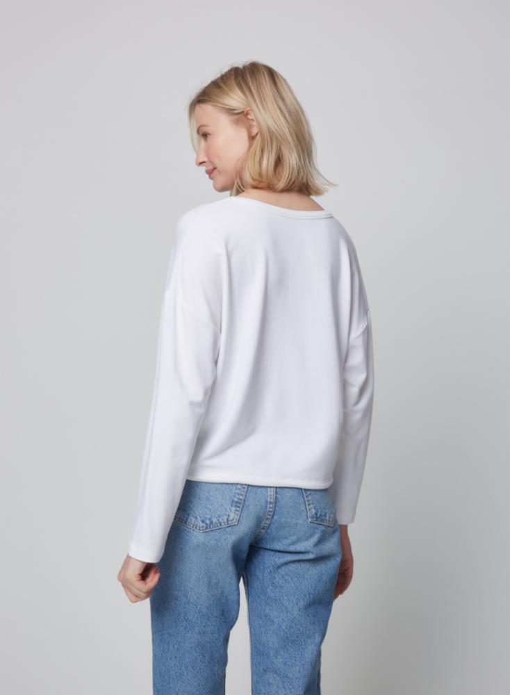 French Terry Drawstring Crewneck Top - Blanc