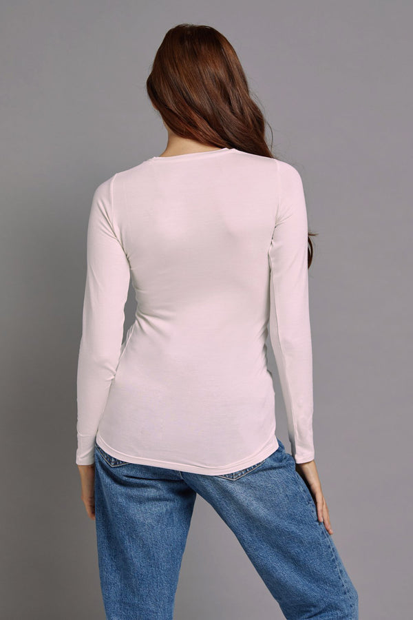Majestic Long Sleeve Soft Touch Viscose Crewneck in Petale