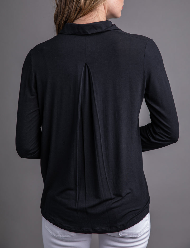 Majestic Long Sleeve Relaxed Button-Down Shirt in Black