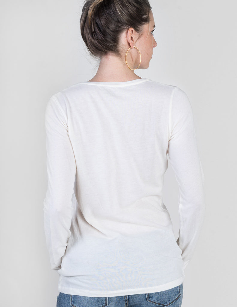 Majestic Long Sleeve Cotton/Cashmere Tee in Milk White