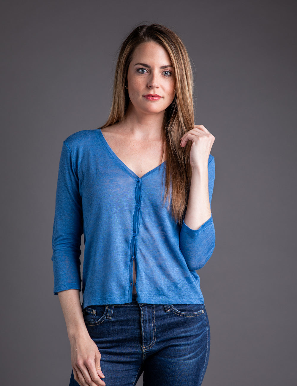 Majestic Linen Cardigan in Ponza Blue