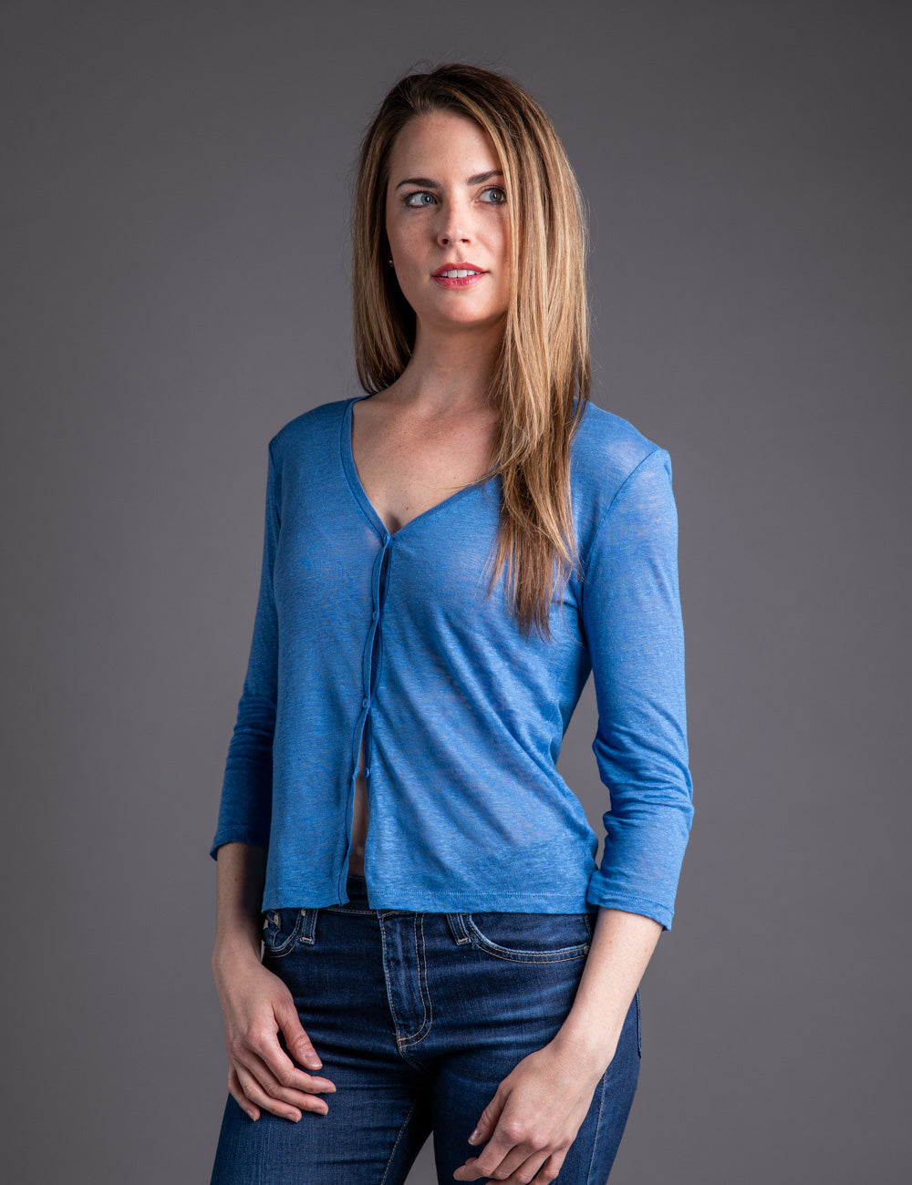 Majestic Linen Cardigan in Ponza Blue