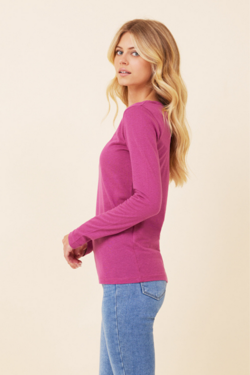 Majestic Cotton/Cashmere Long Sleeve Crewneck in Orchidee