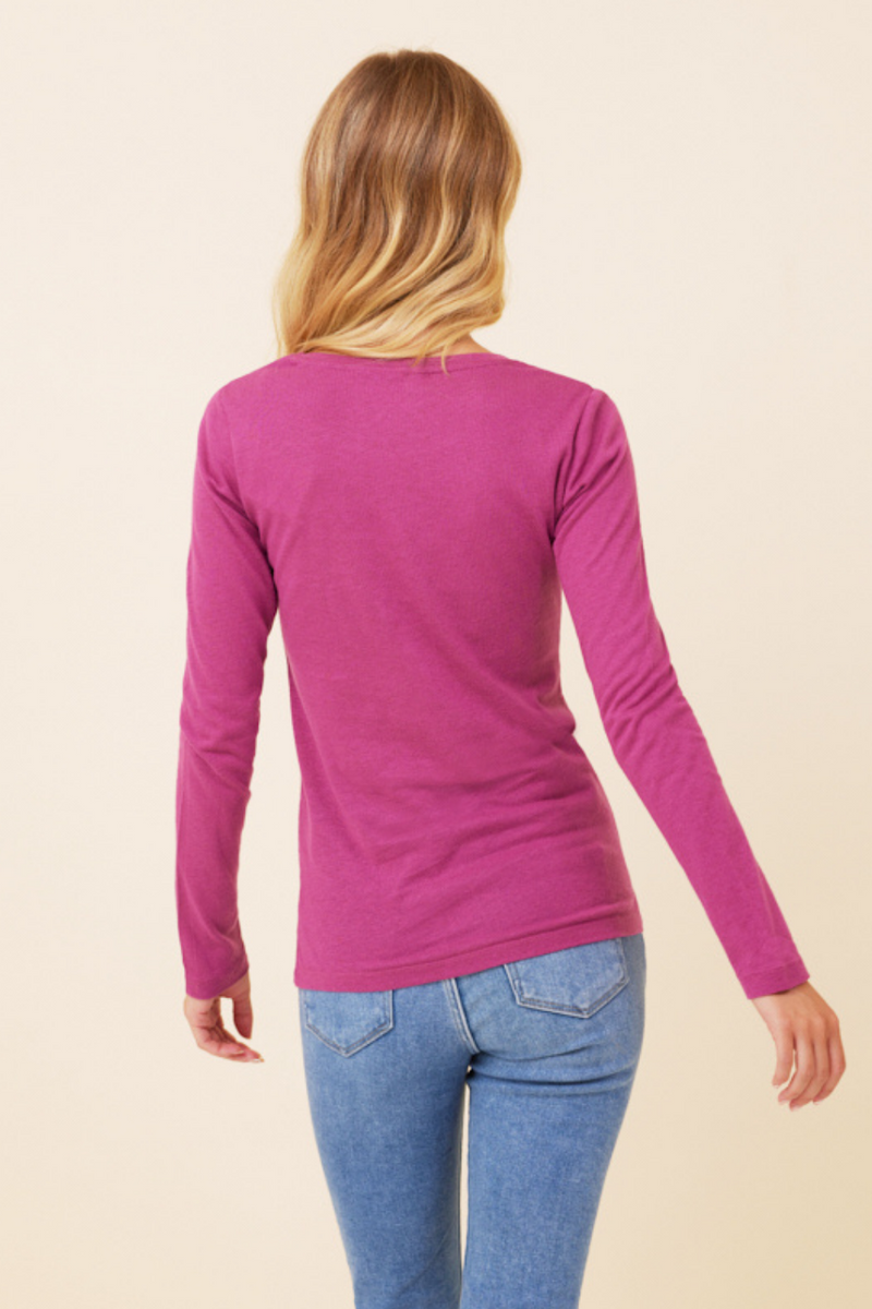 Majestic Cotton/Cashmere Long Sleeve Crewneck in Orchidee