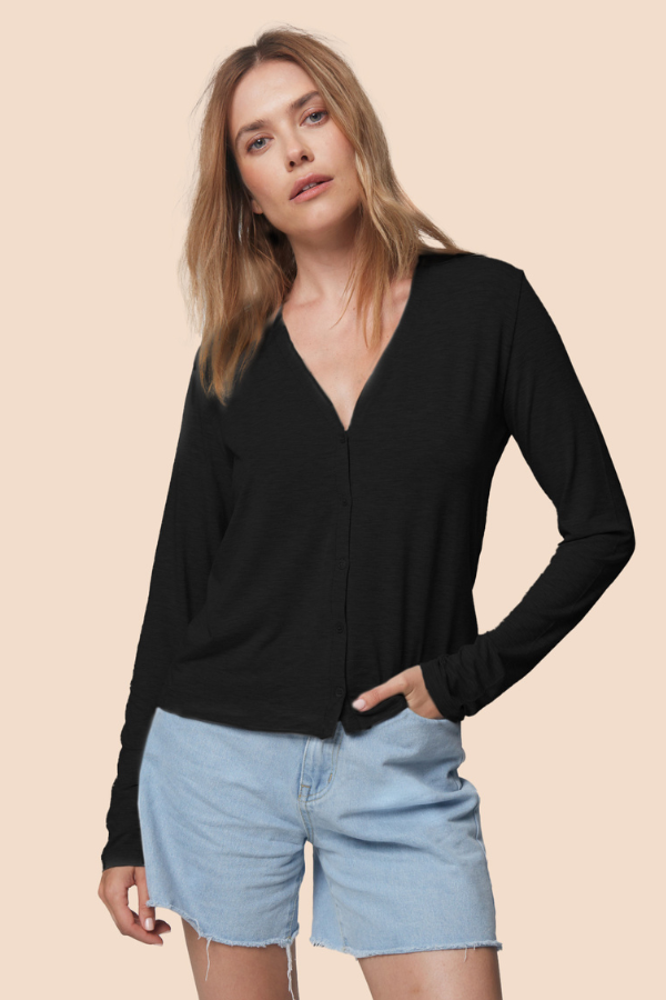 Soft Touch V-Neck Cardigan in Black