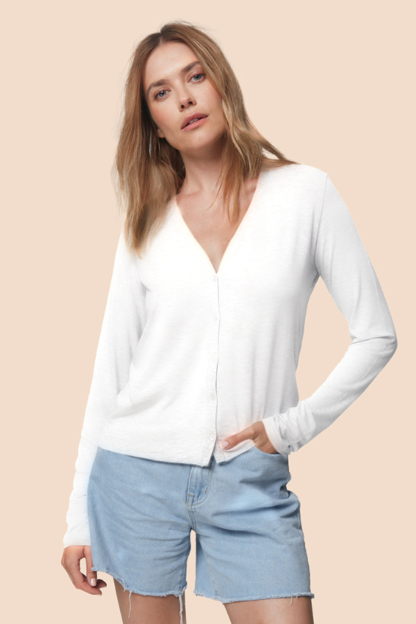 Soft Touch V-Neck Cardigan in White