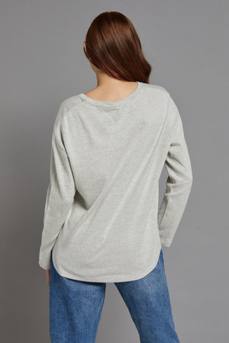 Majestic Long Sleeve Cotton/Cashmere V-Neck in Ecru/Gris Chine